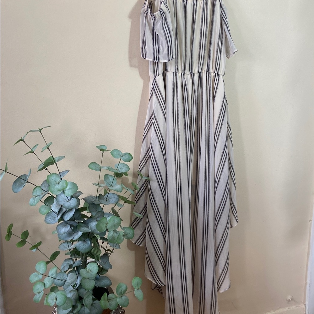 Lily Rose Striped Off Shoulder High Low Dress Ruffle Boho Summer Vacation Large - Picture 7 of 9